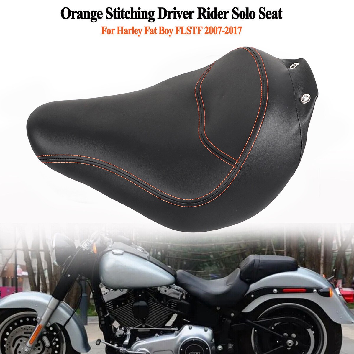 Orange Stitching Front Driver Rider Solo Seat For Harley Fat Boy