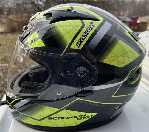 SCORPION EXO Motorcycle Snowmobile Helmet Neon YF Design LARGE 7 3/8 - 7 1/2 - Picture 5 of 12
