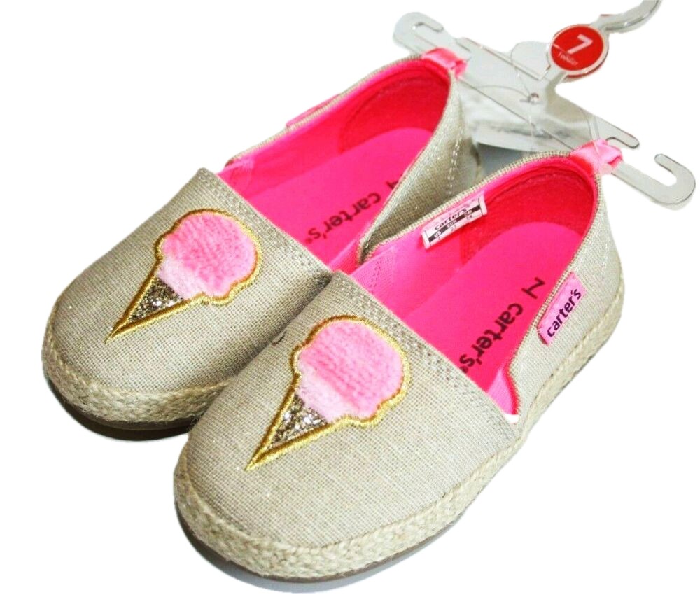CARTER'S GIRLS ARI ESPADRILLE LOAFER FLAT BEIGE TAN Pink Ice Cream SIZE  0-11 New