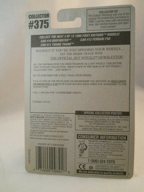 Hot Wheels "Dogfighter" 1995 - diecast-1/64- # 369-1996 primeras ediciones # 10 de 12 Foto 4 de 4