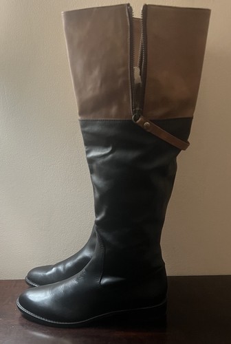 Stuart Weitzman Upbeat Black and Brown Butter Calf Riding Boots NEW IN BOX - Picture 4 of 10