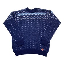 Nordic Blue Knit Jumper Thick Crew Neck Abstract Mens XS