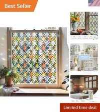 Window Privacy Film, Stained Glass Decorative Static Cling, Removable Sun Blocki