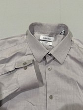Calvin Klein Steel Slim Fit Dress Shirt Mens L 16.5 34/35 Gray Long Sleeve