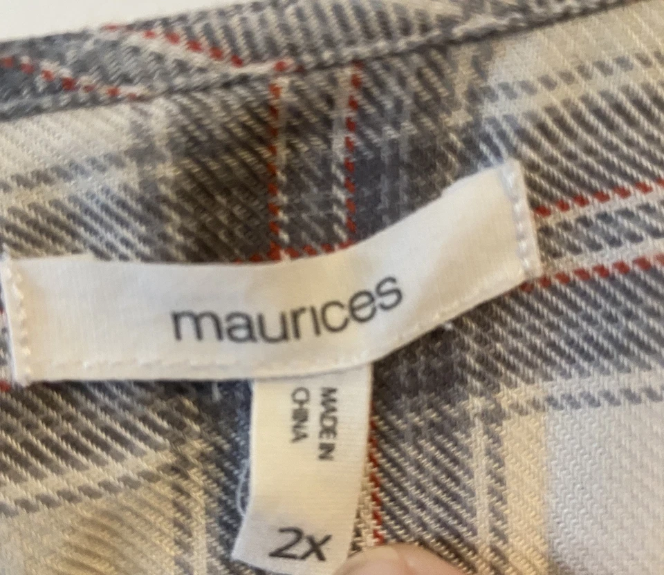 Maurices Women’s Plus 2X Dip Dye Distressed Plaid Flannel Open Kimono Duster - Image 3 of 4