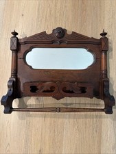 Antique Victorian Carved Walnut Shaving Wall Mirror/Towel Bar & Shelf Eastlake