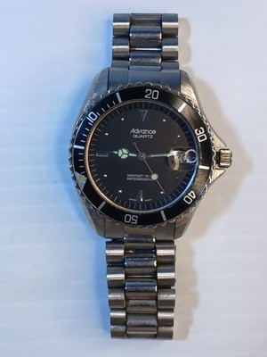 Advance Quartz Diver Watch Men 10 atm Black Dial Water Resis.. Needs Battery