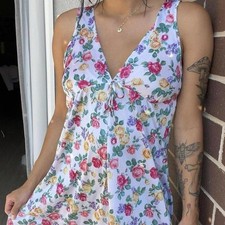 Vintage 90 s Cinema Etoile Colorful Rose Print Slip Dress Size Medium M