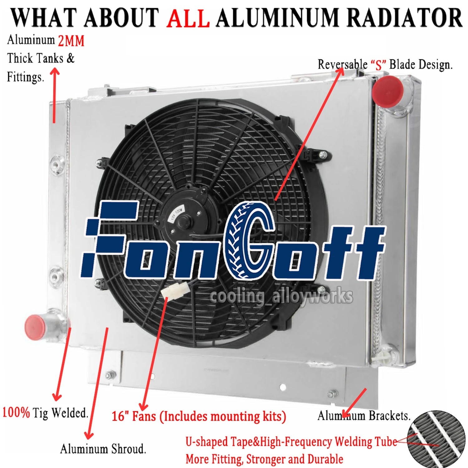 Fongoff 4-Row Radiator Fan Shroud Fit 1960-1963 Ford Galaxie/Galaxie 500 L6 V8