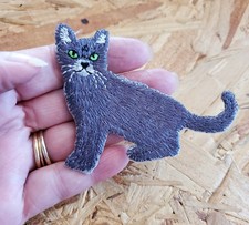 Cat - Gray Cat - Domestic Pet - Embroidered Iron On Applique Patch - Crafts