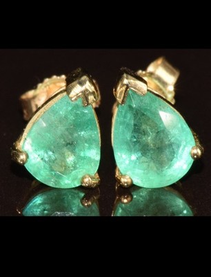 1,50ct Smaragd Ohrringe 9ct Gold Ohrstecker Birnenschliff Socoto Smaragd Vintage Ohrringe