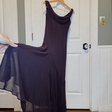 Vtg Y2k Cowl Neck Maxi Dress Asymmetrical Waist Flowy Wedding 14 Dark Purple