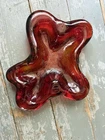Blenko Amoeba FreeformArt Glass Ashtray, Vintage 1960s, Red w/ Yellow  MCM
