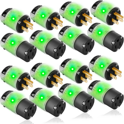 8 Set Lighted Plug and Connector Set Straight Blade Cord End Replacement 15A 125