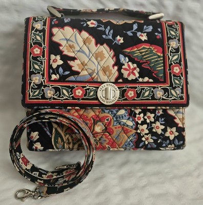  Vera Bradley Julia Versailles Quilted Crossbody Satchel Purse Turn Lock Flap 
