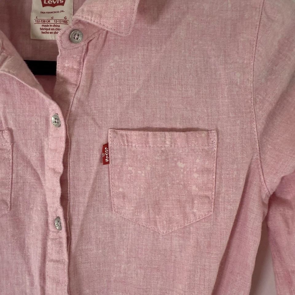 Vestido Levis Niñas Grande Rosa Abotonado Manga Larga Bolsillos 100% Algodón Foto 4 de 4
