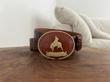 Rare Vintage Embossed Stone Cowboy Belt Buckle  Real Alligator Belt. Size 32
