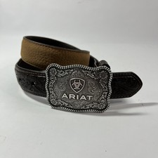 Ariat Boys Rectangle Rope Edge Shield Buckle Embossed Tooled Leather Belt Sz 24
