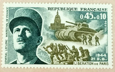 6B-Timbre France YT  1607 neuf **  année 1969 "Libération de Paris- Mal Lecler"