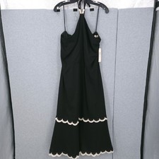 Eliza J Beaded Strap Contrast Trim Halter Black Sleeveless Dress Womens 14 READ