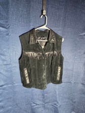Women's The Leather Ranch Black Suede Fringe Vest S vintage country boho rock
