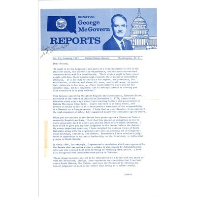 Senator George McGovern Reports Newsletter Jan 1967 Original B16