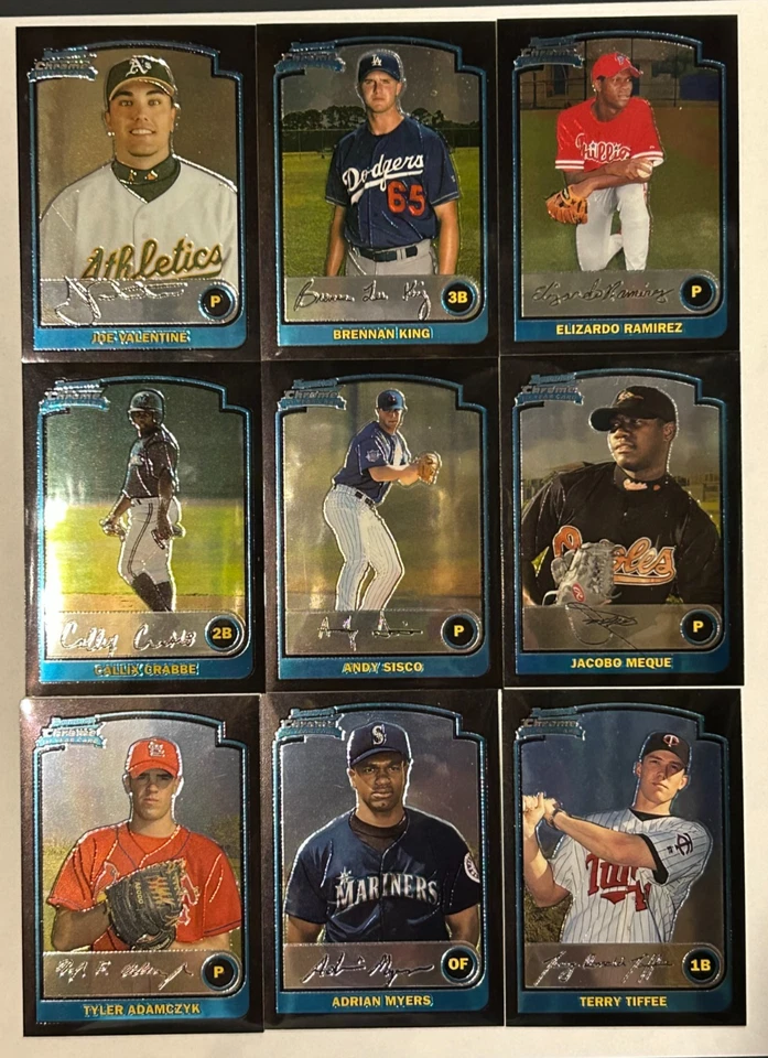 Lote de 36 tarjetas de autos de béisbol Bowman 2003 cromados. Refractores y novatos M/NM Foto 2 de 4