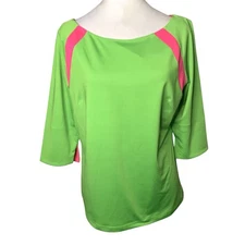 Gretchen Scott Designs Women’s Medium Bold Green Pink Pull Over Casual Top