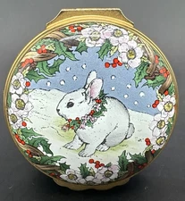 Halcyon Days Enamel Trinket Box Bunny Rabbit Christmas 1992 Neiman Marcus