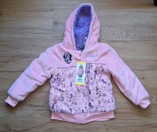 Disney Minnie Mouse Pink Plush Hoodie Jacket Thick Soft Warm Girls Zip Up Sz 5