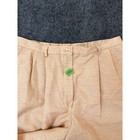 Light brown polyester blend VTG pants with front button closure, belt loops, and small green flag on waistband.