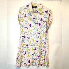 Vintage 90s Retro Look New Colorful Patterned Dress Collared Abstract Size 8