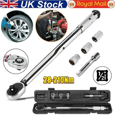 1/2 Inch Ratcheting Torque Wrench 28-210Nm With 17 19 21mm Drive Socket - Image 1 of 4