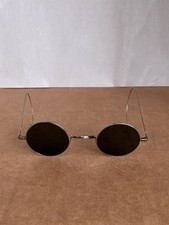 Vintage Thin Wire Round Tinted Sunglasses Made In USA Gray Green Hippy
