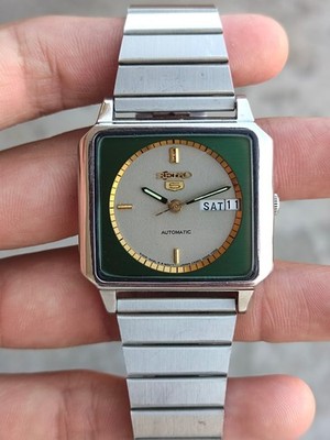 RARE Seiko 5 Gunmetal Grey Dial Emerald TV Screen Automatic Watch