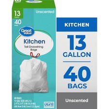 13 Gallon Drawstring Tall Kitchen Trash Bags Unscented 40 Count