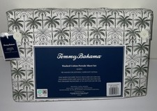 TOMMY BAHAMA INK WASH PALM GREEN 4pc. WASHED PERCALE COTTON QUEEN NEW LOOK SET