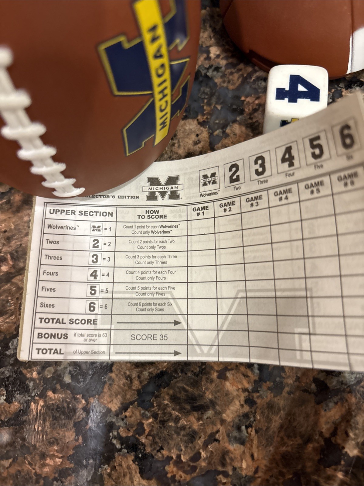 Yahtzee Wolverines University Of Michigan Collector’s Edition Football In Box