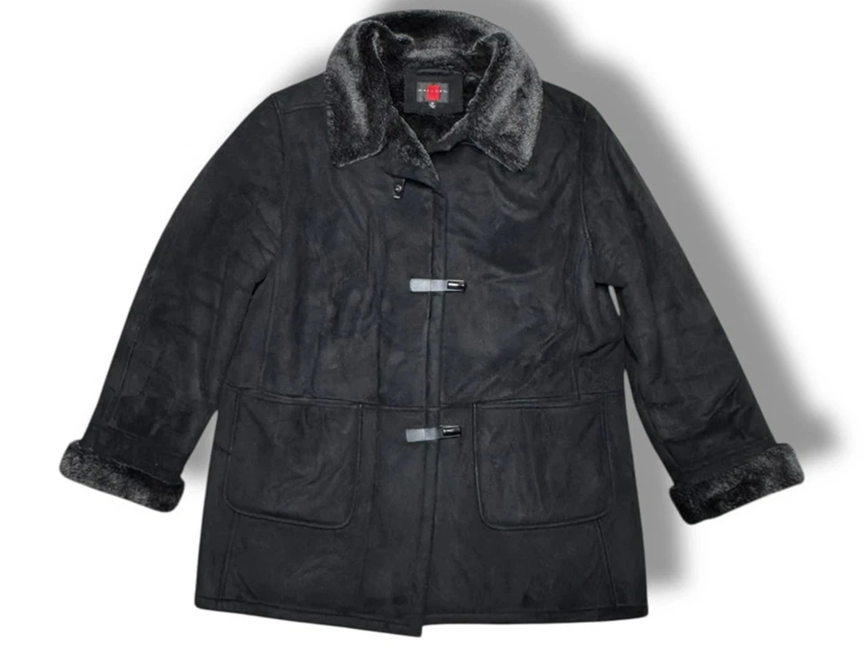 Gallery Mujer Abrigo Negro Imitación Piel de Oveja Talla 12 Imitación Gamuza Chaqueta de Invierno Foto 2 de 4