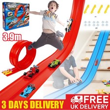 Flexible Race Track for Kids DIY Double-Track Racing Car Ramp Toy W/4 Race Cars