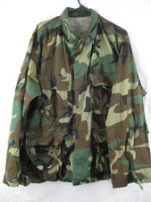 100% Cotton BDU Shirt/Coat Large Short Hot Weather Ripstop Woodland Camo Army
