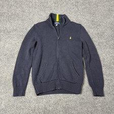 Polo Ralph Lauren Sweater Boys 14-16 Blue Full Zip Ribbed Knit Cotton Pony Logo