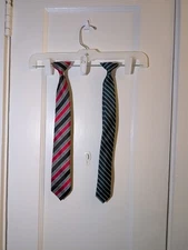 Lot of 2 Kids Clip-On Ties Striped Polyester Dress Red Green Black