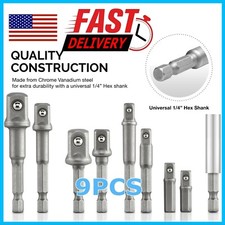 9Pcs Socket Adapter Drill Bits Set Hex Impact Driver Tools 1/4" 3/8" 1/2" Shank