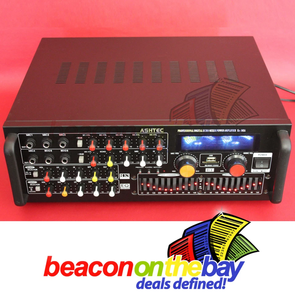 ASHTEC Mixer Amplifier Bluetooth 1200W FM Radio 10 Channel Karaoke DJ - Image 3 of 4