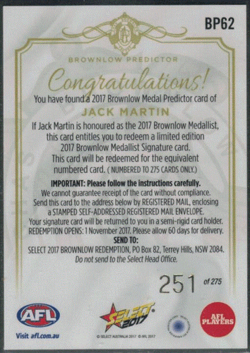 2017 AFL Select Footy Stars Various Inserts Cards; Individual Card Sale - Picture 11 of 15