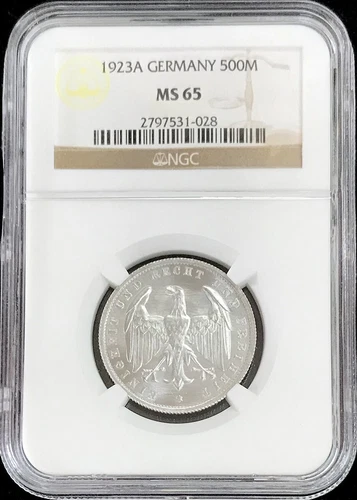 1923 A WEIMAR REPUBLIC GERMANY 500 MARK EAGLE COIN NGC MINT STATE 65