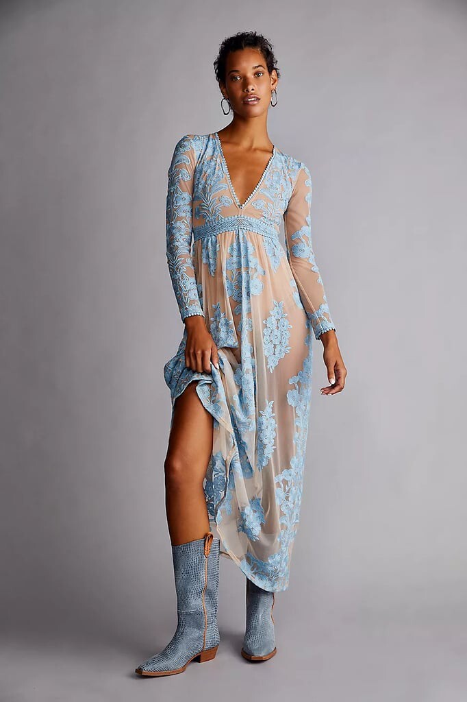 gina ruched frill maxi dress by shona joy Shona Joy Saldanha Ruched Frill Maxi Dress in Strong Blue/Deep Blue – Coco  & Lola