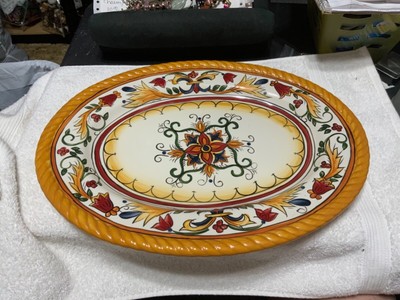 VILLA ANCONA by JCPenny Chris Madden Floral Bands Rope Edge Oval Platter 16 1/4''