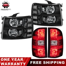 4PCS Black Headlight & Red Tail Light FIT 2007-2013 Silverado 1500 2500HD 3500HD